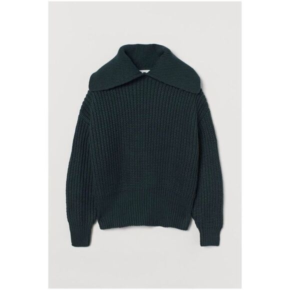 ✨H&M Hunter Green Dark Green Collared Rib-knit Sz Small Sweater✨ - Picture 3 of 9